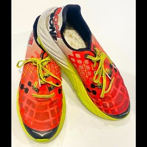 USED Hoka One One Clayton 1012271 PRAC Red Neon Men's Running Shoes Size 14 READ